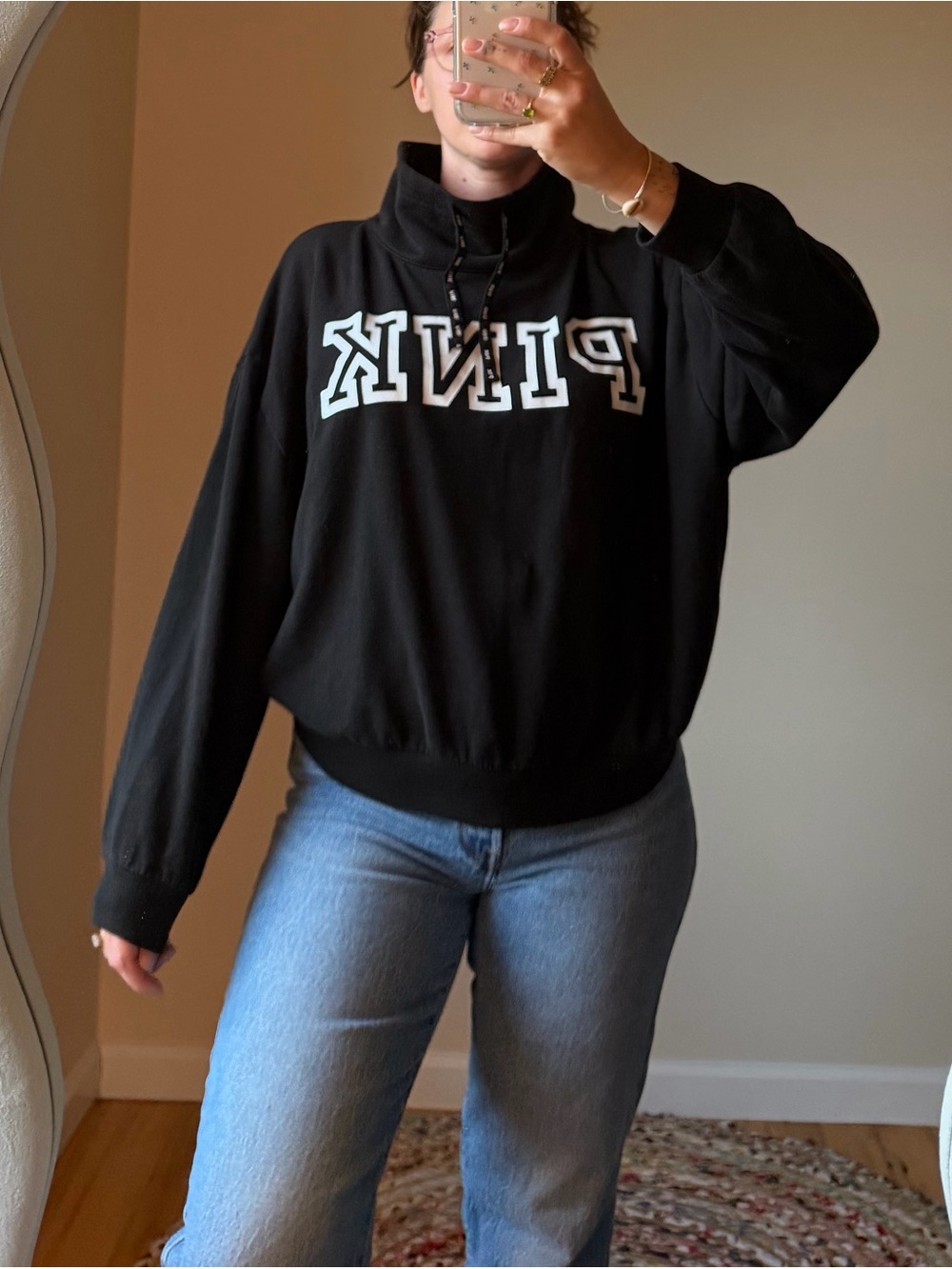 PINK Victoria's Secret Black Pullover with White Logo